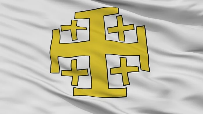 Framed Print : Jerusalem Cross Flag Close Up Print