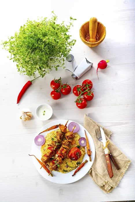 Framed Print : Kebabs with Vegetables and Bulgur Print Framed Print : Kebabs with Vegetables and Bulgur Print