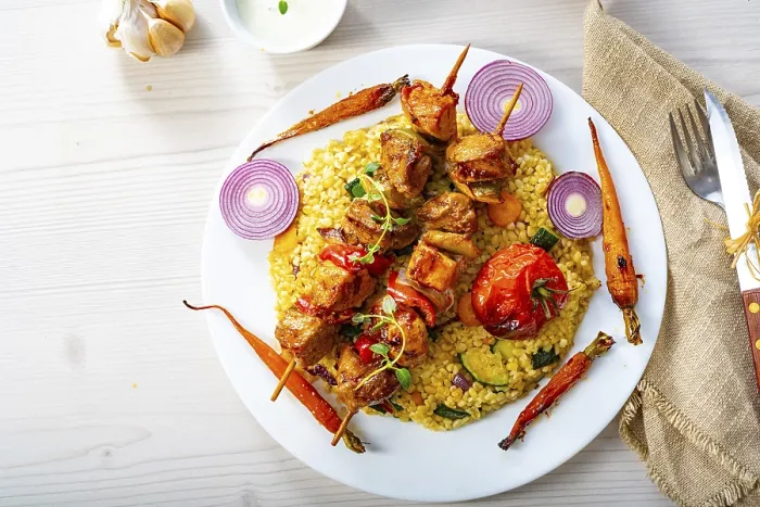 Framed Print : Kebabs with Vegetables and Bulgur Print Framed Print : Kebabs with Vegetables and Bulgur Print
