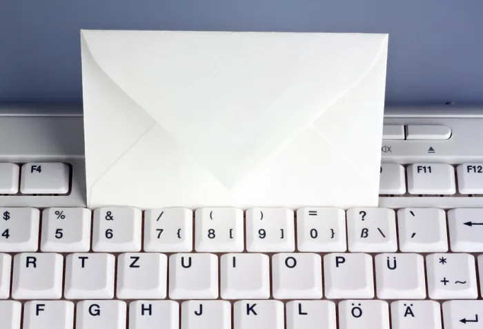 Framed Print : Computer Keyboard and Envelope Print: E-mail Communication Framed Print : Computer Keyboard and Envelope Print: E-mail Communication