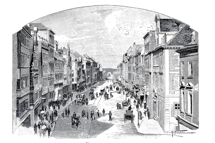 Framed Print : Königsstraße in Stuttgart, 1890 German Print Framed Print : Königsstraße in Stuttgart, 1890 German Print