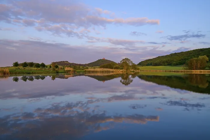 Framed Print : Lake with Reflection in Spring Print, Thuringia, Germany Framed Print : Lake with Reflection in Spring Print, Thuringia, Germany