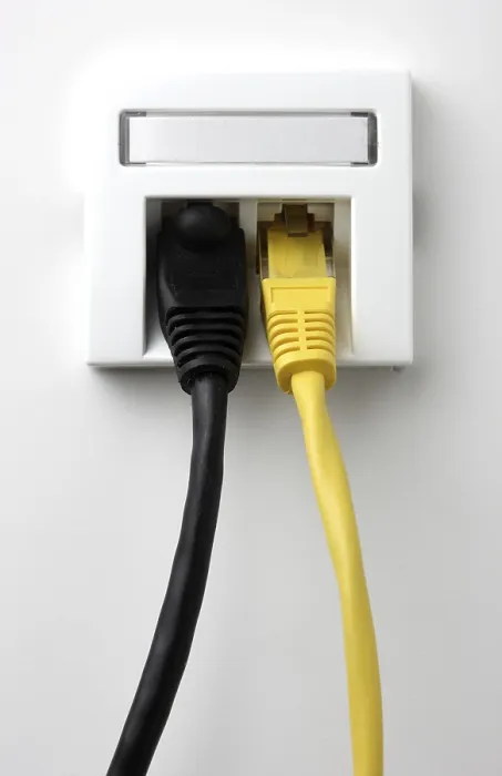 Framed Print : Print of LAN cable in a socket for network connection Framed Print : Print of LAN cable in a socket for network connection