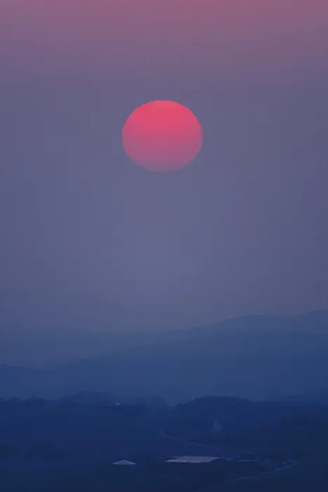Framed Print : Landscape Print with Red Setting Sun, Bavaria, Germany Framed Print : Landscape Print with Red Setting Sun, Bavaria, Germany