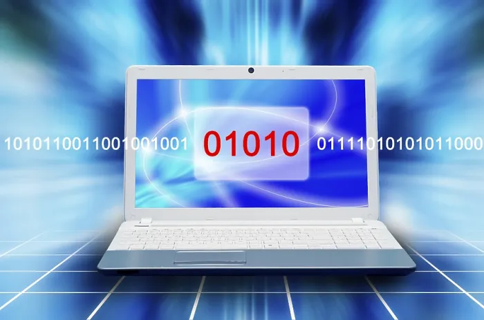Framed Print : Laptop Displaying Binary Code Print Framed Print : Laptop Displaying Binary Code Print