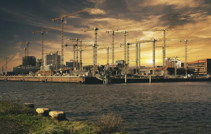 Framed Print : Large Construction Site at Sunset, Hamburg, Germany Print Framed Print : Large Construction Site at Sunset, Hamburg, Germany Print