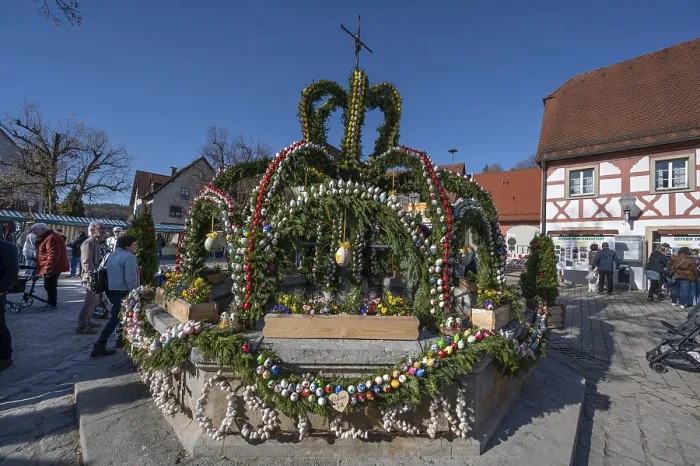 Framed Print : Decorated Easter Fountain Print, Franconia, Germany Framed Print : Decorated Easter Fountain Print, Franconia, Germany
