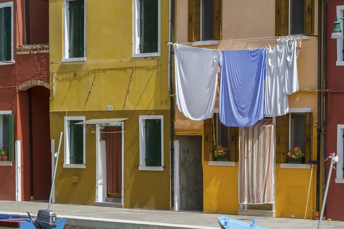 Framed Print : Laundry on Yellow Facade Print, Burano, Italy Framed Print : Laundry on Yellow Facade Print, Burano, Italy