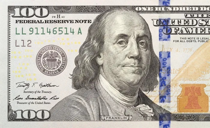 Framed Print : Left Half of the Newly Designed (U.S.) $100 Bill Print Framed Print : Left Half of the Newly Designed (U.S.) $100 Bill Print