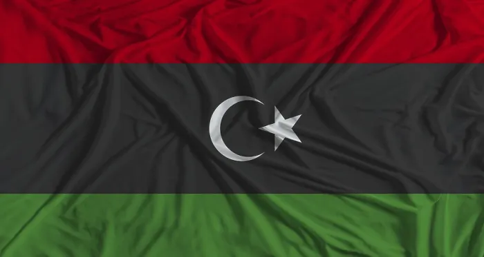 Framed Print : Libya Flag Print with Fabric Texture Background Framed Print : Libya Flag Print with Fabric Texture Background