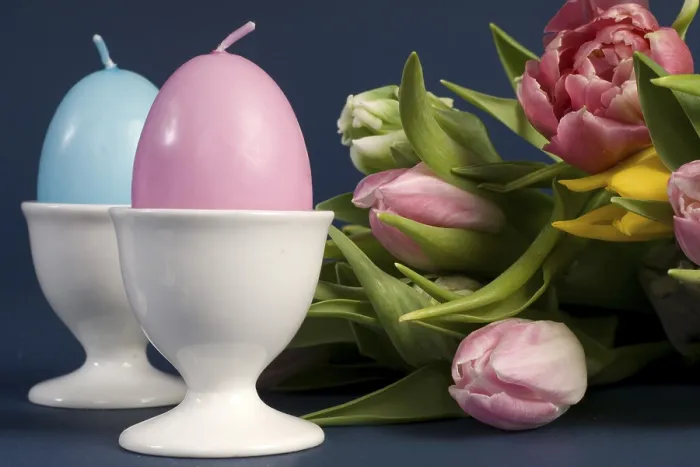 Framed Print : Still Life with Easter Eggs and Spring Flowers Print