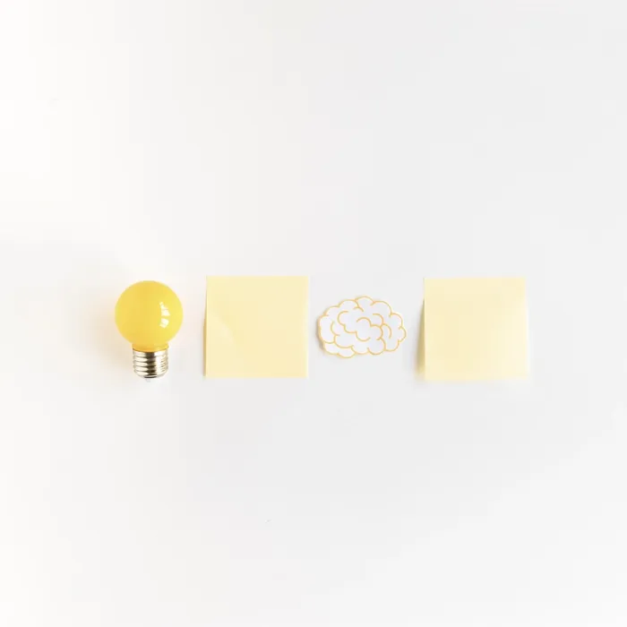 Framed Print : Light Bulb Brain Print with Adhesive Notes Framed Print : Light Bulb Brain Print with Adhesive Notes