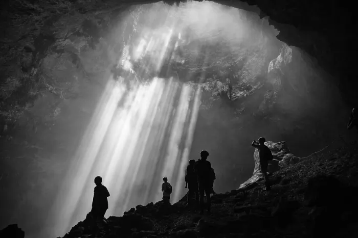 Framed Print : Jomblang Cave Light Print in Black and White Framed Print : Jomblang Cave Light Print in Black and White
