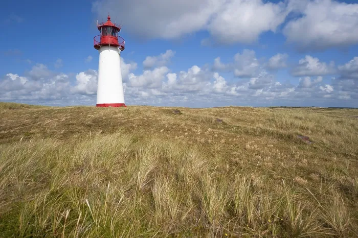 Framed Print : Ellenbogen Lighthouse Print with Blue Sky at Sylt, Germany Framed Print : Ellenbogen Lighthouse Print with Blue Sky at Sylt, Germany