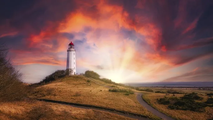 Framed Print : Hiddensee Island Lighthouse Print at Sunset Framed Print : Hiddensee Island Lighthouse Print at Sunset