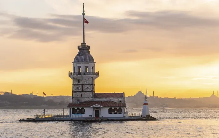 Framed Print : Lighthouse Print: Kiz Kulesi at Sunset, Istanbul