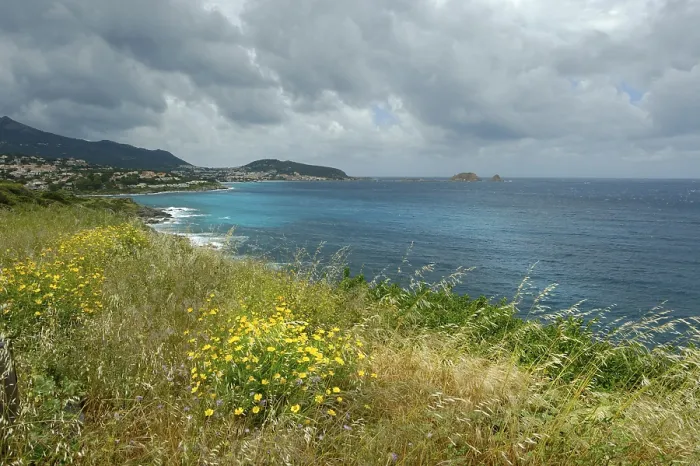 Framed Print : L'Ile-Rousse Print with Rain Clouds, Haute-Corse, Corsica Framed Print : L'Ile-Rousse Print with Rain Clouds, Haute-Corse, Corsica