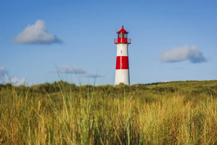 Framed Print : The Lister lighthouse at Ellenbogen Print, Sylt Island