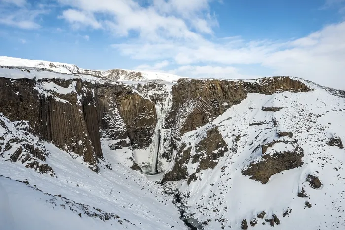 Framed Print : Litlanesfoss Waterfall Basalt Columns Print, East Iceland