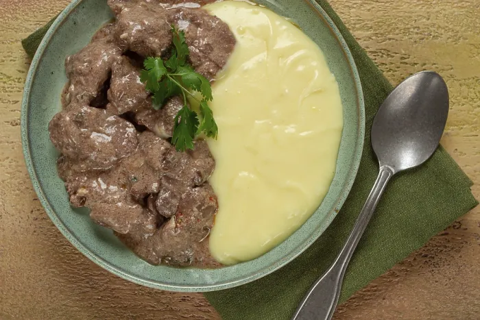 Framed Print : Liver Beef Stroganoff with Mashed Potatoes Print Framed Print : Liver Beef Stroganoff with Mashed Potatoes Print