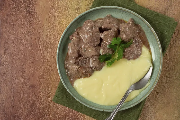 Framed Print : Liver Beef Stroganoff with Mashed Potatoes Print Framed Print : Liver Beef Stroganoff with Mashed Potatoes Print