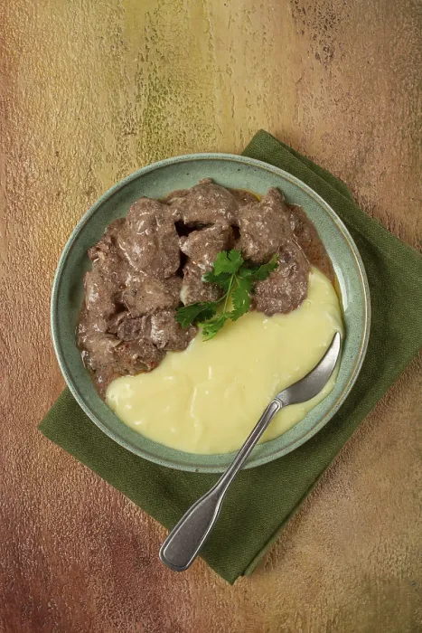 Framed Print : Liver Beef Stroganoff with Mashed Potatoes Print Framed Print : Liver Beef Stroganoff with Mashed Potatoes Print