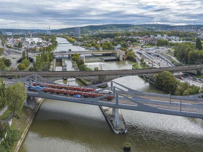 Framed Print : Load Test on Neckar Bridge Aerial Print, Stuttgart, Germany Framed Print : Load Test on Neckar Bridge Aerial Print, Stuttgart, Germany