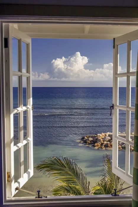 Framed Print : Ocean View Print with Palm and Beach Framed Print : Ocean View Print with Palm and Beach