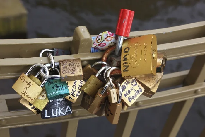 Framed Print : Lover's Lock on a Railing Print, Prague Framed Print : Lover's Lock on a Railing Print, Prague