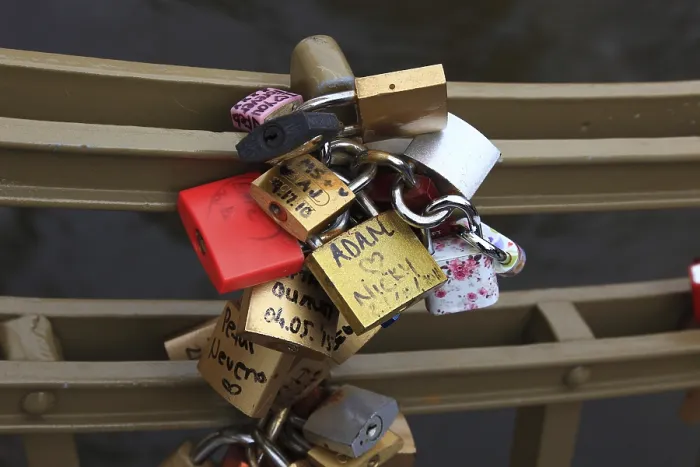Framed Print : Lover's Lock on Railing Print, Prague Framed Print : Lover's Lock on Railing Print, Prague