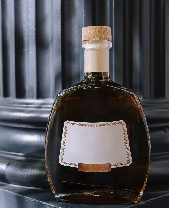 Framed Print : Luxurious Cognac Bottle Print on Dark Surface Framed Print : Luxurious Cognac Bottle Print on Dark Surface