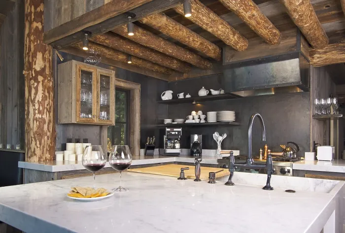 Framed Print : Luxurious Rustic Log Cabin Kitchen Print Framed Print : Luxurious Rustic Log Cabin Kitchen Print