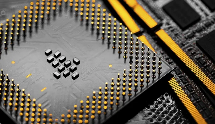 Framed Print : Macro Close-up Print of RAM Memory and CPU Pins Framed Print : Macro Close-up Print of RAM Memory and CPU Pins