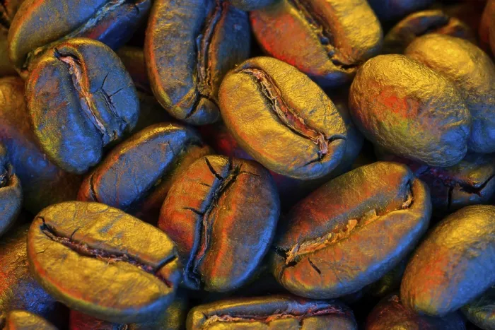 Framed Print : Macro Coffee Bean Print with Colored Light Effect Framed Print : Macro Coffee Bean Print with Colored Light Effect