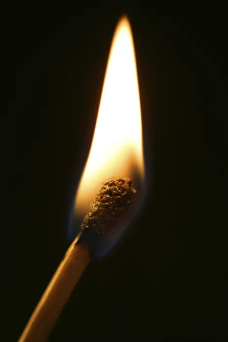 Framed Print : One Macro Match in Flame Print on Black Background