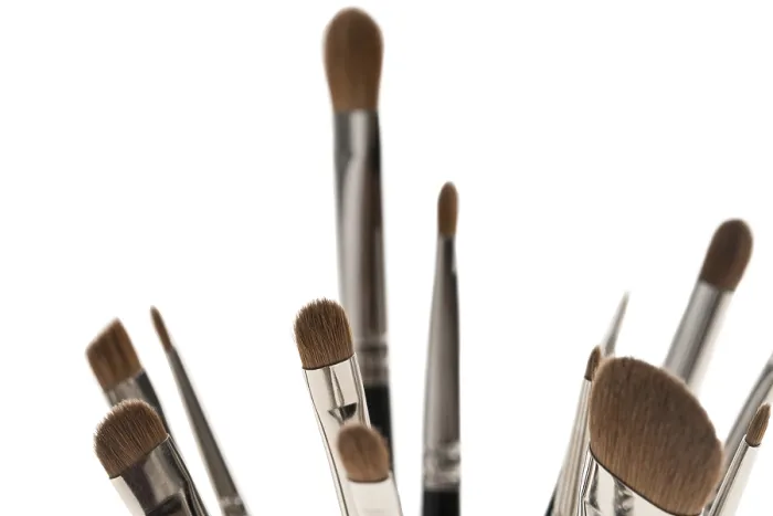 Framed Print : Close-up Print of Various Makeup Brushes in White Framed Print : Close-up Print of Various Makeup Brushes in White