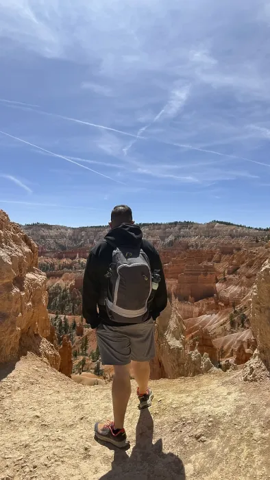 Framed Print : Man with a backpack in Bryce Canyon National Park Print