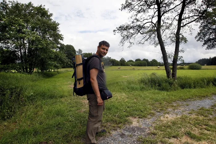 Framed Print : Man with Backpack: Print of Inner German Border Hiking Trail Framed Print : Man with Backpack: Print of Inner German Border Hiking Trail