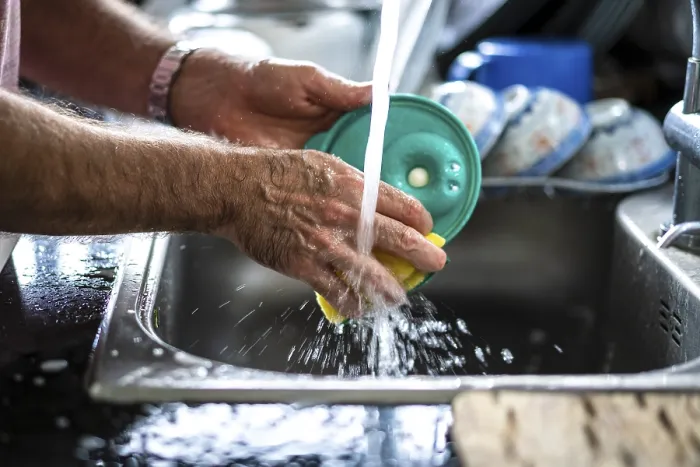 Framed Print : Man Doing the Dishes Print, Close-Up Framed Print : Man Doing the Dishes Print, Close-Up