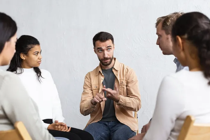 Framed Print : Man Explaining His Problems Group Therapy Session Print Framed Print : Man Explaining His Problems Group Therapy Session Print