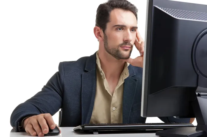 Framed Print : Man Focused on Computer Screen Print Framed Print : Man Focused on Computer Screen Print
