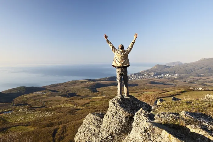 Framed Print : Man on the Top of the Mountain Print