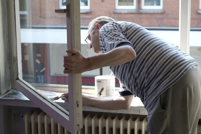 Framed Print : Man Paints Windows Print Framed Print : Man Paints Windows Print