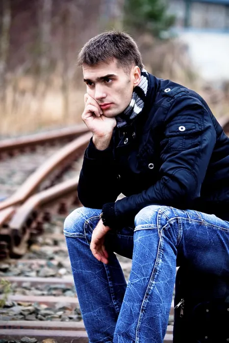 Framed Print : Man at rail track Print Framed Print : Man at rail track Print