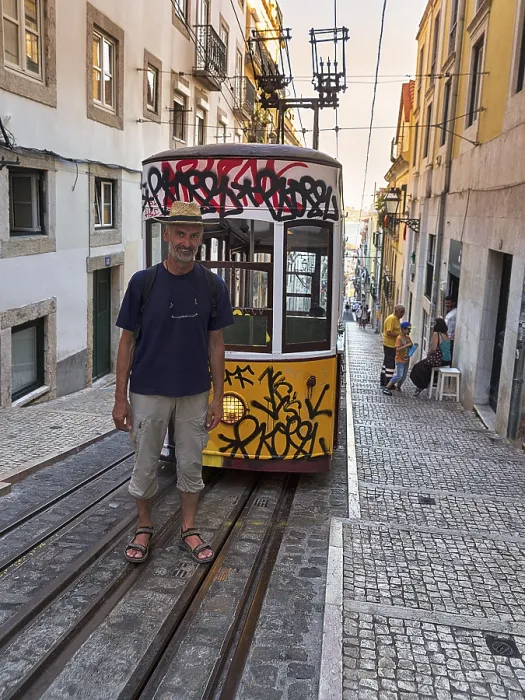 Framed Print : Man on Rails in Lisbon Print Framed Print : Man on Rails in Lisbon Print