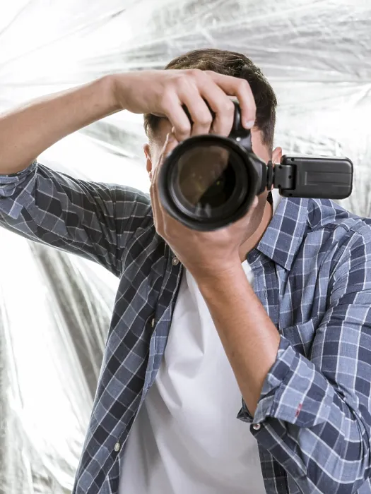Framed Print : Man Taking a Photo with Professional Camera Print Framed Print : Man Taking a Photo with Professional Camera Print