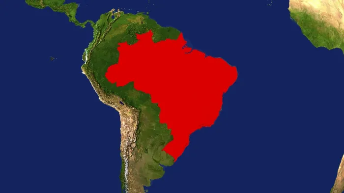 Framed Print : Brazil Map Print - Red Highlighted
