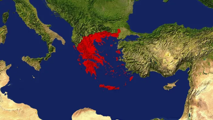 Framed Print : Map of Greece Print Highlighted in Red Framed Print : Map of Greece Print Highlighted in Red