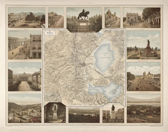 Framed Print : Map and Localities, Mexico Print, circa 1900
