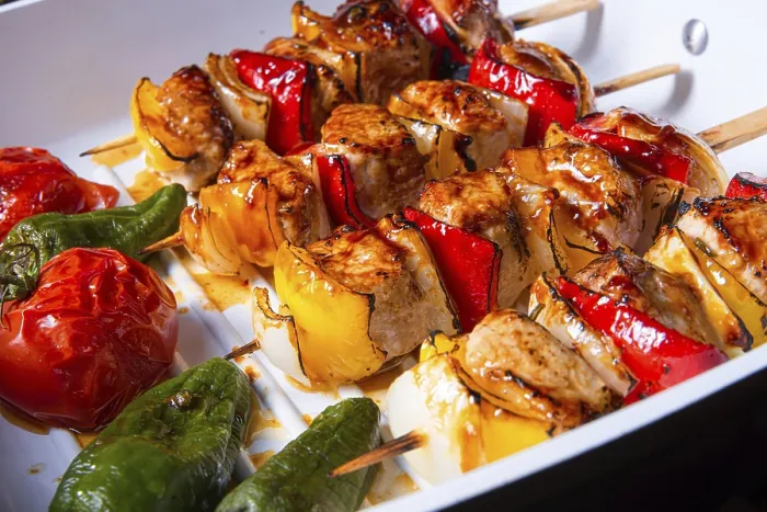 Framed Print : Marinated Kebabs Print with Meat and Vegetables Framed Print : Marinated Kebabs Print with Meat and Vegetables